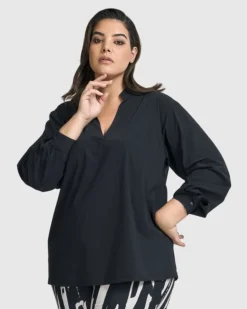 Women Alembika Tops & Tunics<Trinity V-Neck Pullover Top, Black