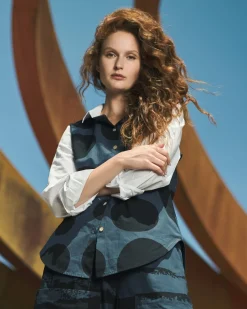 Women Alembika Tops & Tunics<Urban Dots Button Down Shirt, Navy