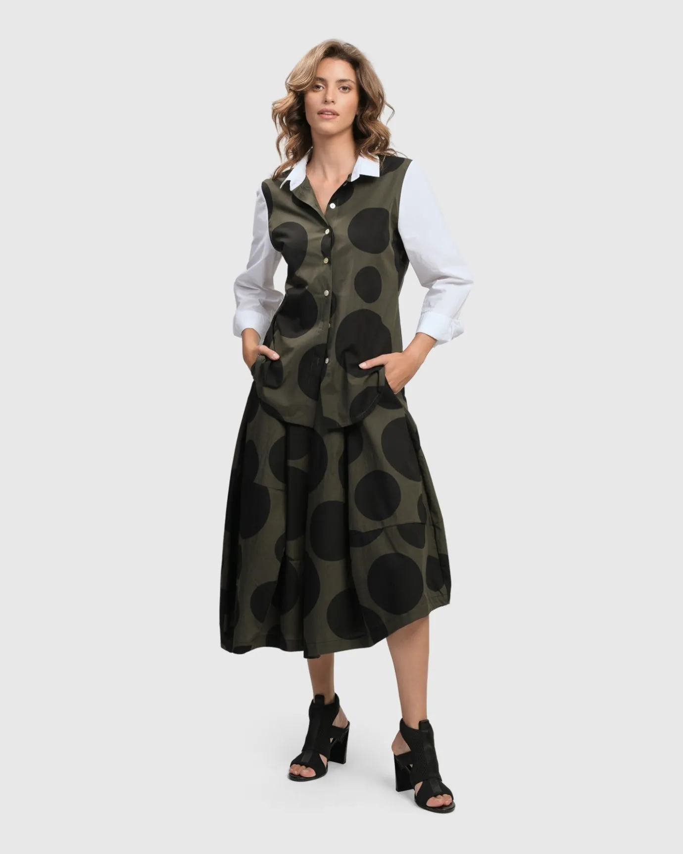 Women Alembika Plus<Urban Dots Lotus Balloon Skirt, Khaki