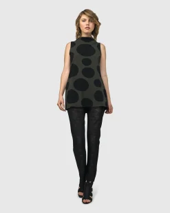 Women Alembika Tops & Tunics<Urban Dots Sleeveless Mockneck Top, Khaki