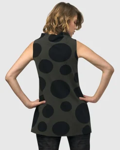 Women Alembika Tops & Tunics<Urban Dots Sleeveless Mockneck Top, Khaki