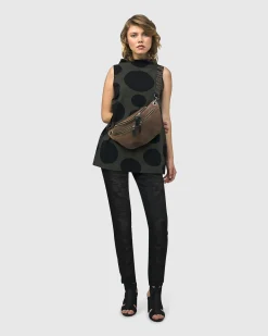 Women Alembika Tops & Tunics<Urban Dots Sleeveless Mockneck Top, Khaki