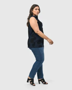 Women Alembika Plus<Urban Dots Sleeveless Mockneck Top, Navy