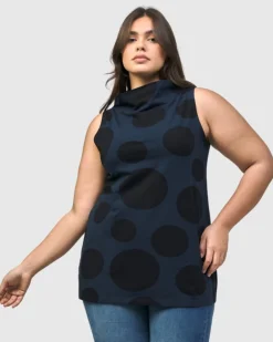 Women Alembika Tops & Tunics<Urban Dots Sleeveless Mockneck Top, Navy