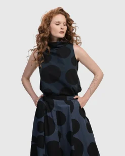 Women Alembika Tops & Tunics<Urban Dots Sleeveless Mockneck Top, Navy
