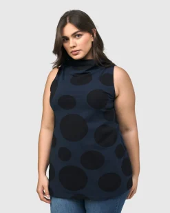 Women Alembika Tops & Tunics<Urban Dots Sleeveless Mockneck Top, Navy