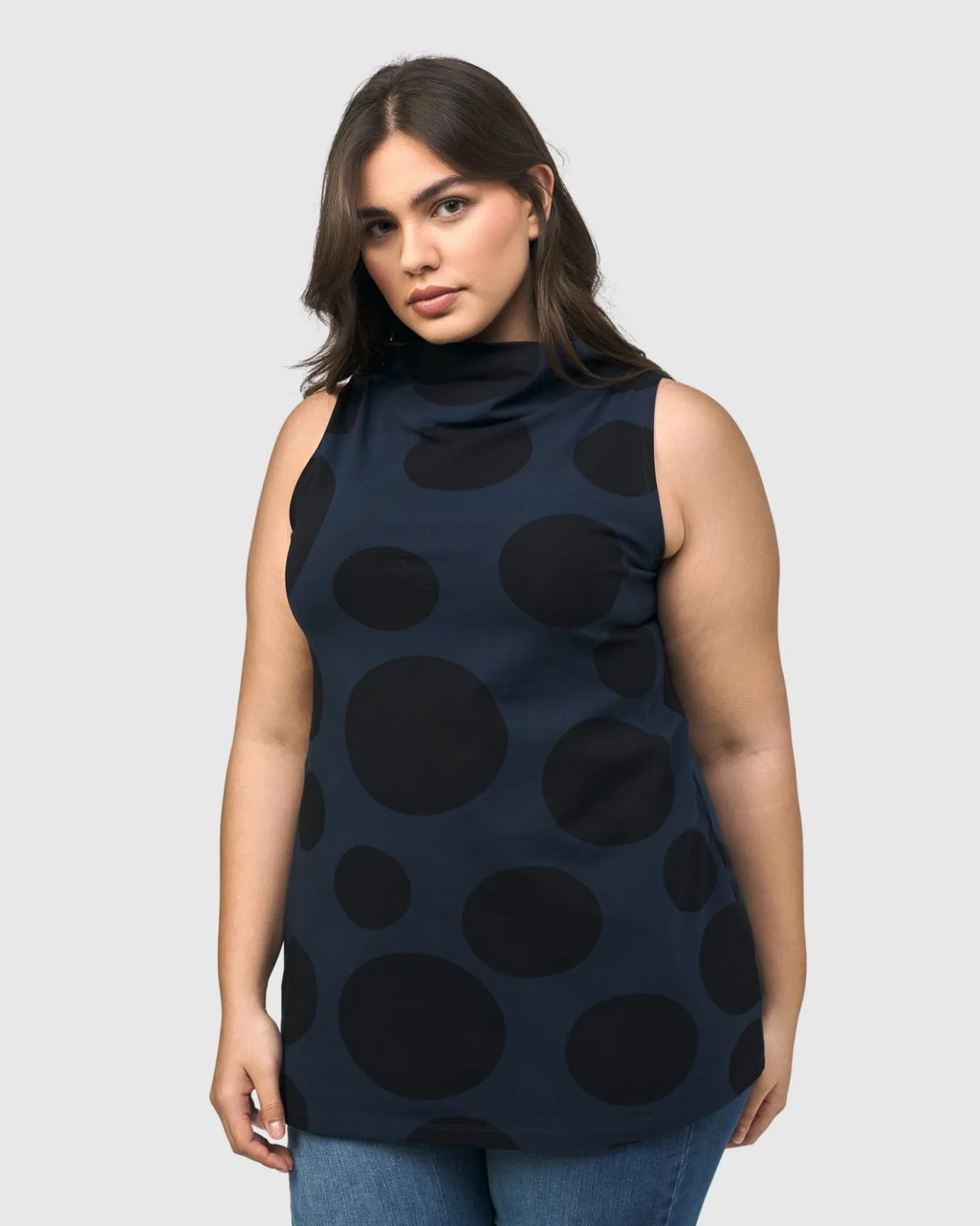 Women Alembika Tops & Tunics<Urban Dots Sleeveless Mockneck Top, Navy