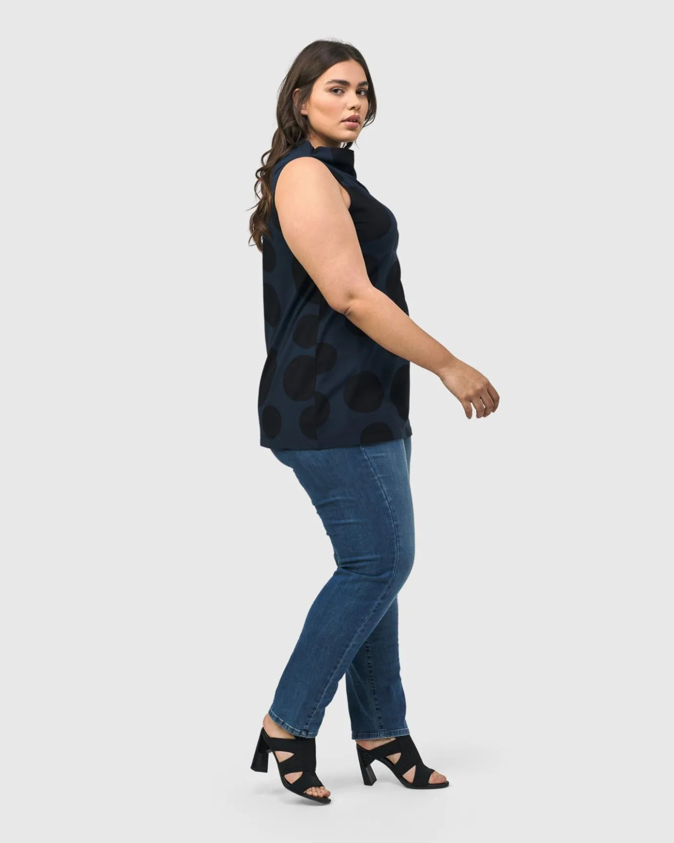 Women Alembika Tops & Tunics<Urban Dots Sleeveless Mockneck Top, Navy