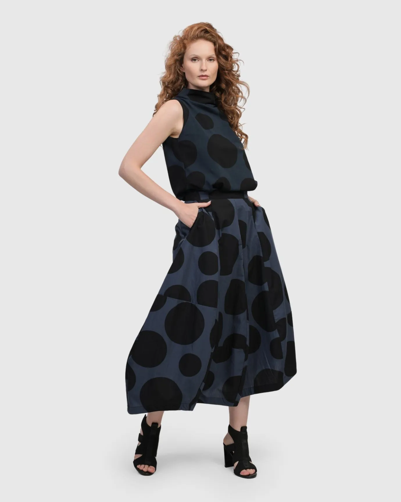 Women Alembika Tops & Tunics<Urban Dots Sleeveless Mockneck Top, Navy