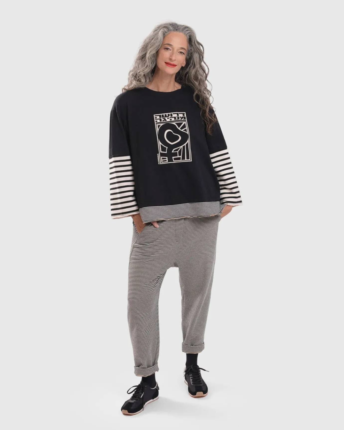 Women Alembika Plus<Urban French Terry Trousers, Stripe