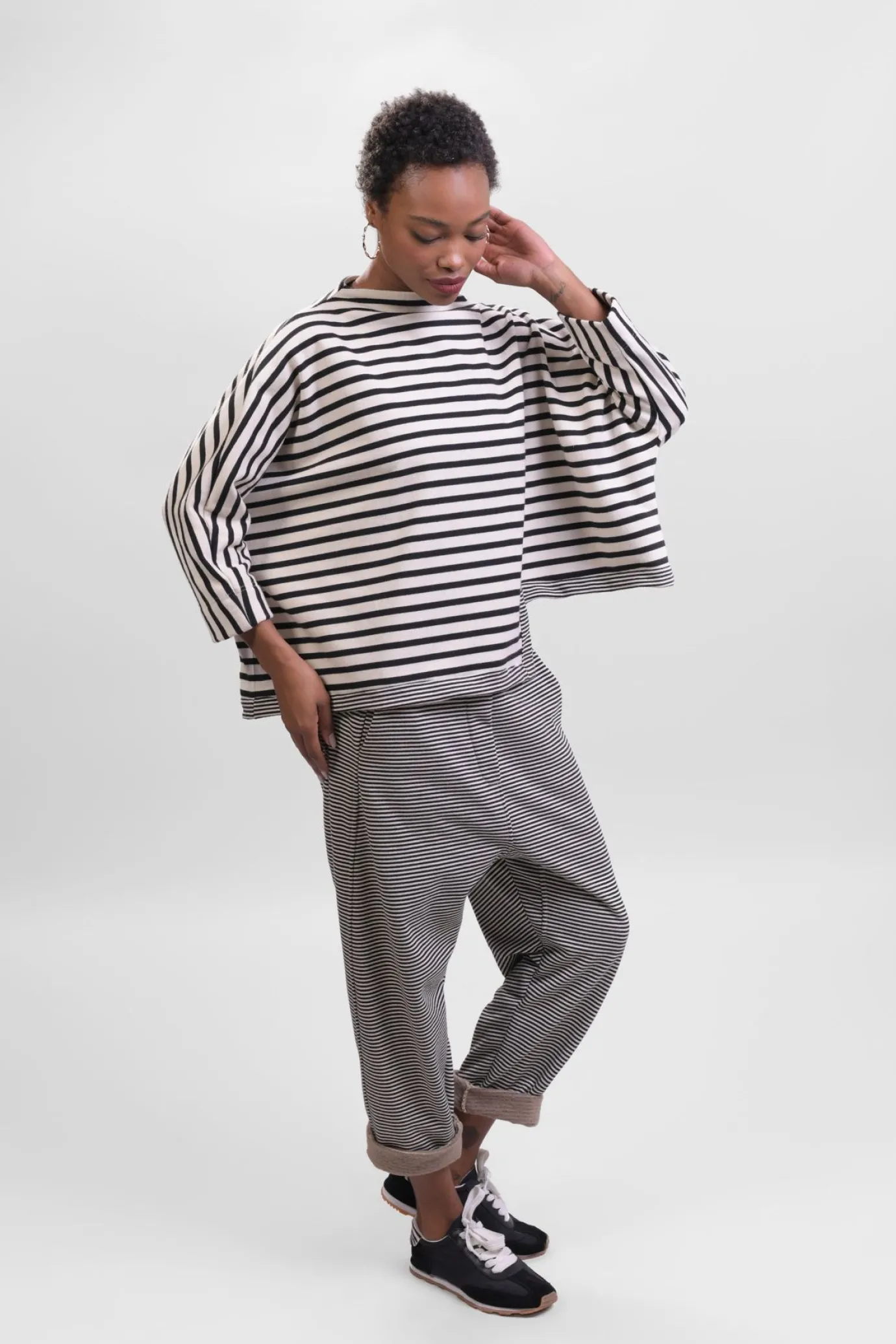 Women Alembika Plus<Urban French Terry Trousers, Stripe