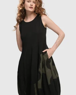 Women Alembika Plus<Urban Sleeveless Cocoon Dress, Khaki