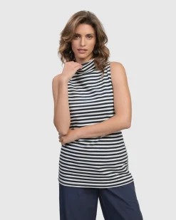 Women Alembika Plus<Urban Sleeveless Mockneck Top, Navy