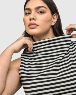 Women Alembika Tops & Tunics<Urban Stripes Sleeveless Mockneck Top, Black
