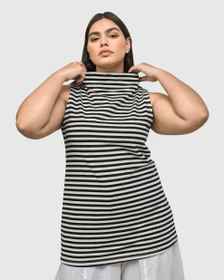 Women Alembika Tops & Tunics<Urban Stripes Sleeveless Mockneck Top, Black