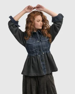 Women Alembika Plus<Urban Strut Ruched Jacket, Denim