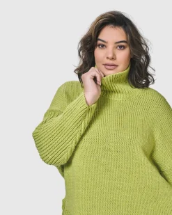 Women Alembika Sweaters & Cardigans<Urban Turtleneck Tunic Top, Lime