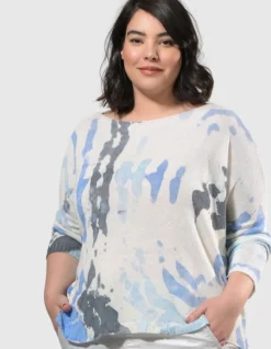 Women Alembika Plus<Watercolor Boxy Sweater, Nautical