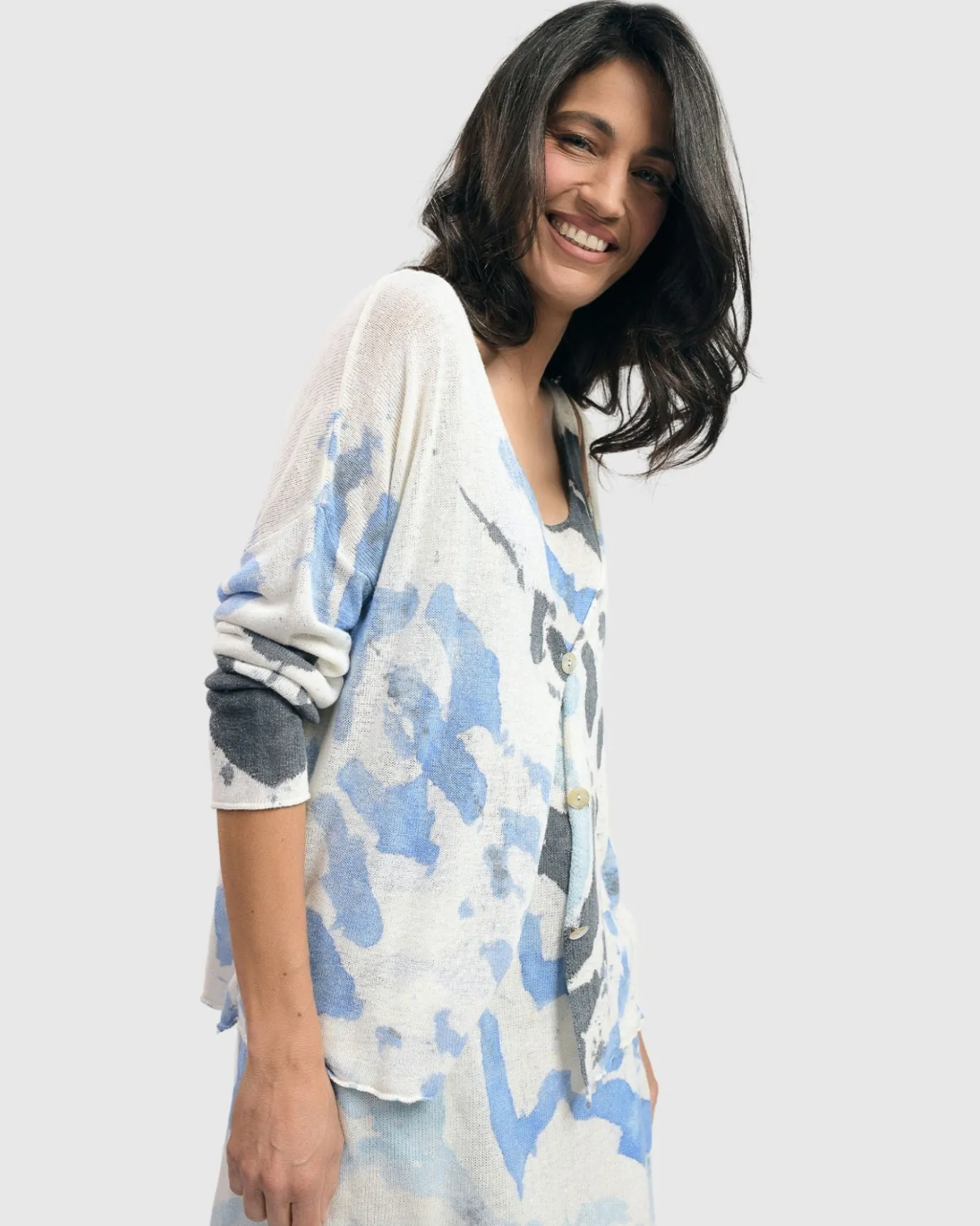 Women Alembika Plus<Watercolor Cardigan Sweater, Nautical