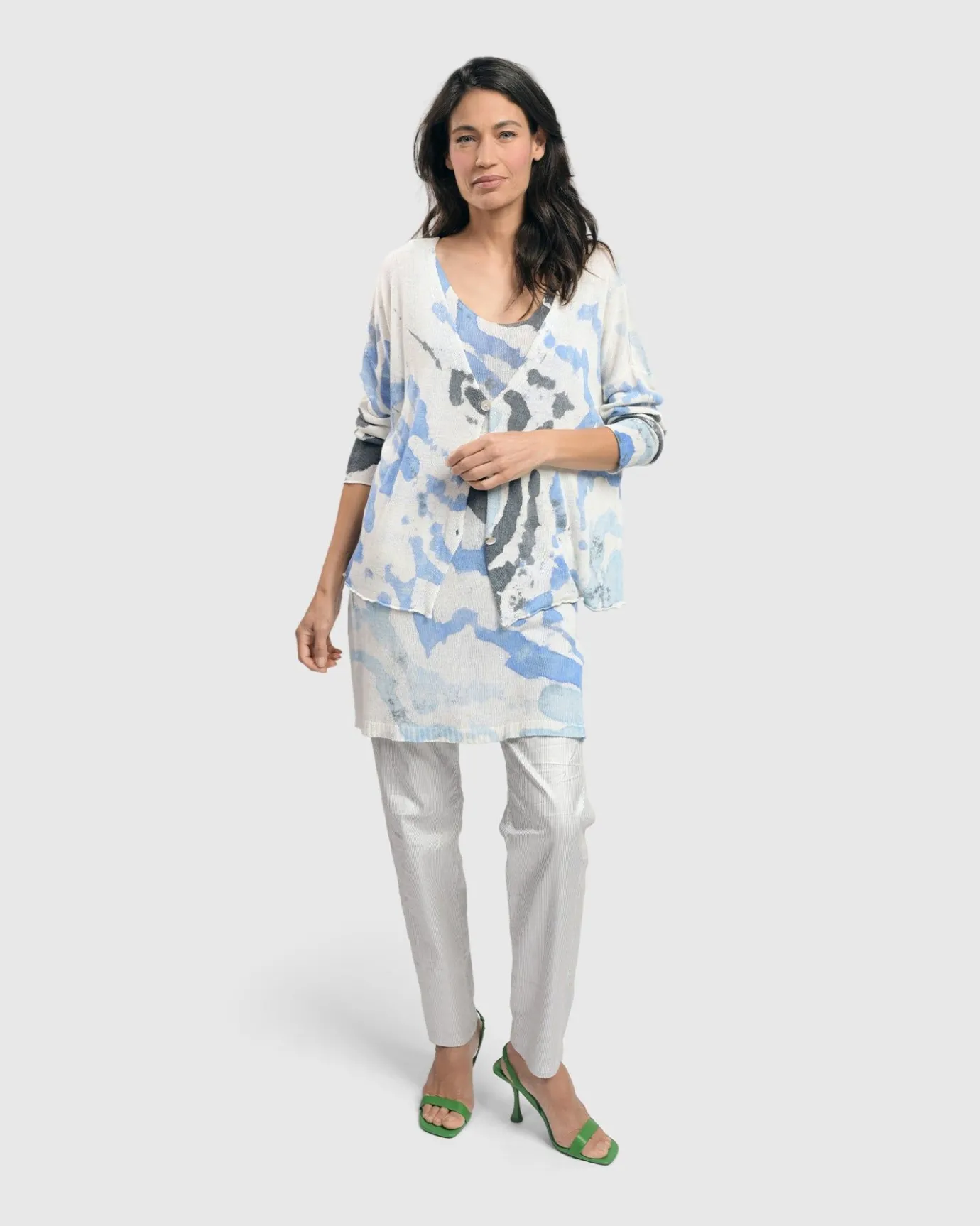 Women Alembika Plus<Watercolor Cardigan Sweater, Nautical